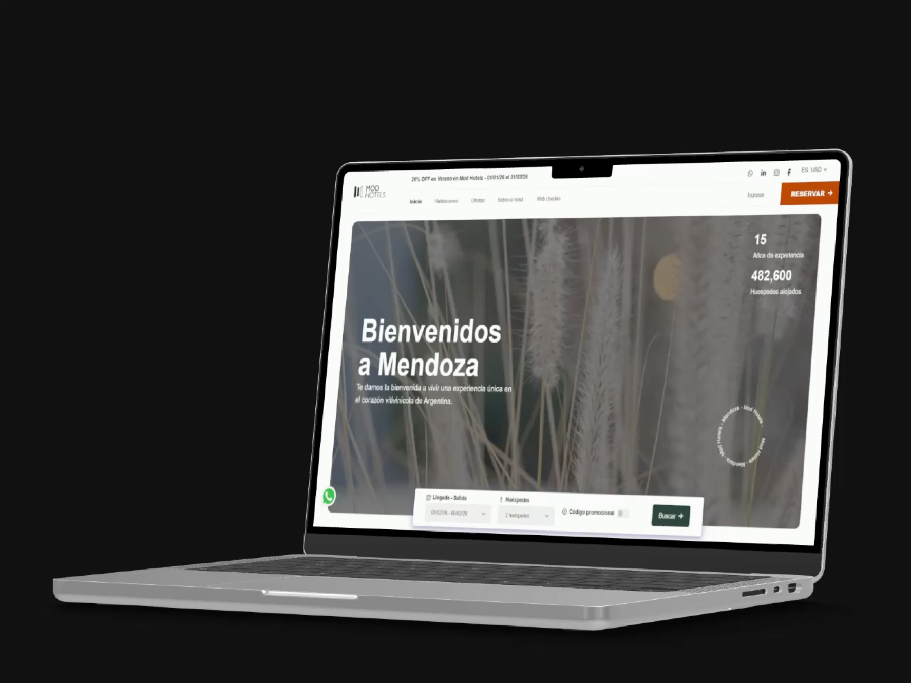 Versión desktop del sitio de ModHotels